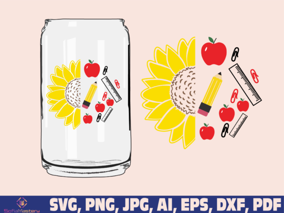 Apple Sunflower Teacher Glass Wrap: Graphics for Crafts